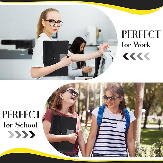 Glenmal 10 Pcs 7 Pocket File Folders File Organizer Expanding Folder with Labels Plastic Expandable Folder Pocket Folder A4 Letter Size Paper Organizer Folder for Office(Black)-DeskLoop Office