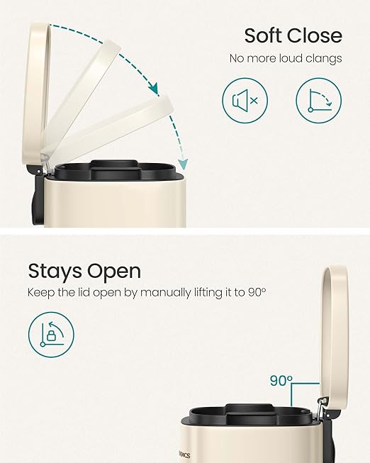 SONGMICS Trash Can with Lid, 8 Gallon Garbage Can, Stainless Steel Small Waste Bin with Step Pedal and Inner Bucket, Soft Close, Kitchen, Sand Beige ULTB003A01-DeskLoop Office