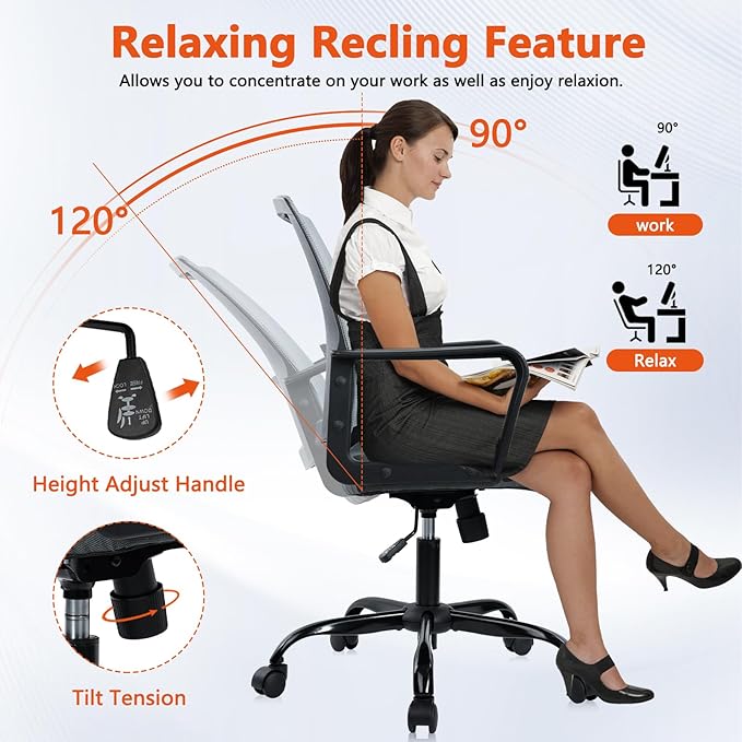 CLATINA Ergonomic Office Desk Chair - Mesh Office Chair with Adjustable Lumbar Support, Rolling Comfortable Computer Task Chairs with Arms for Home Conference-Gray, 2 Pack-DeskLoop Office