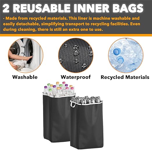 SpaceAid Recycling Bin for Kitchen 26 Gallon, 100L Recycle Bin with Lid and 2 Reusable Inner Bags, for Bottle Can Glass Plastic Stickers, White-DeskLoop Office