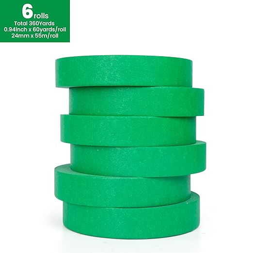 Green Painters Tape Multi-Surface Masking Tape 0.94 inch x 60 Yard, Indoor and Outdoor Painting Tape, Residue Free Easy Removal with Sharp Lines, Paint Tape for Walls, Auto, Home, 6Rolls-DeskLoop Office