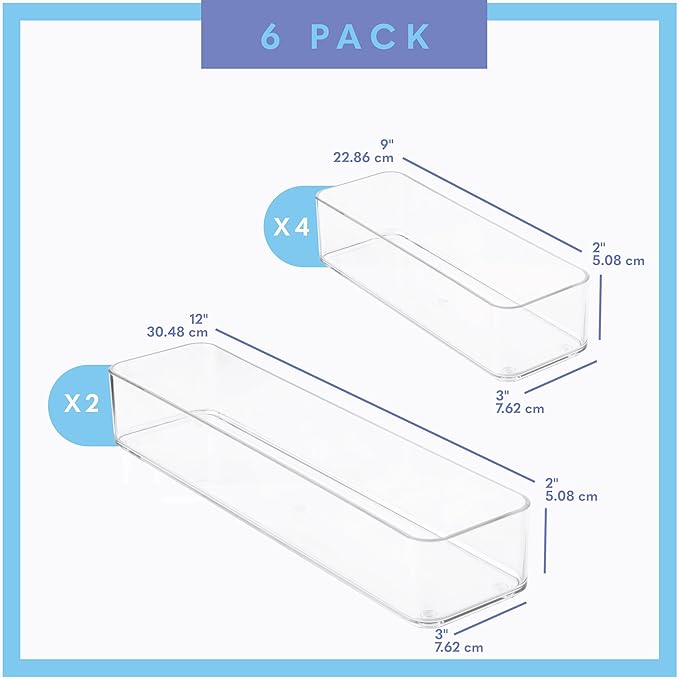Six Pcs. Plastic Clear Drawer Organizers. Stackable Storage Trays for Kitchen Utensils and Silverware. 2 Sizes. Stackable-DeskLoop Office