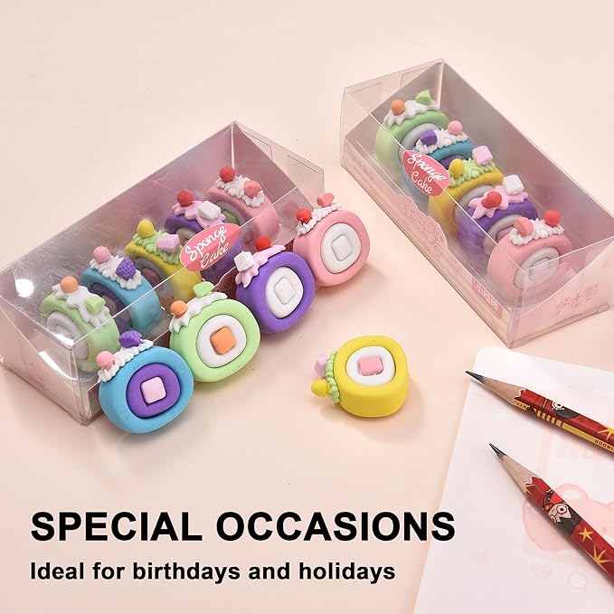 15Pcs Cute Food Shape Erasers for Kids, Fun Cake Dessert Pencil Erasers for School Classroom Supplies Birthday Party Favors-DeskLoop Office