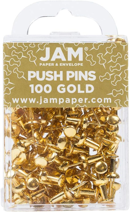 JAM PAPER Colorful Push Pins - Gold Pushpins - 100/Pack-DeskLoop Office