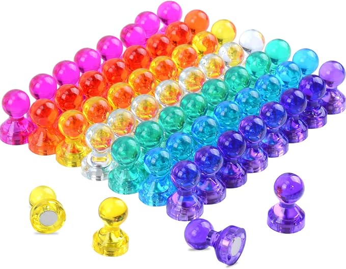 60Pcs Push Pin Magnets, Small Strong Refrigerator Magnets for Whiteboard, Funny Cute Decorative Fridge Magnet, for Locker School Classroom Calendar Kitchen Office Dry Erase Board Map Magnetic Push Pin-DeskLoop Office