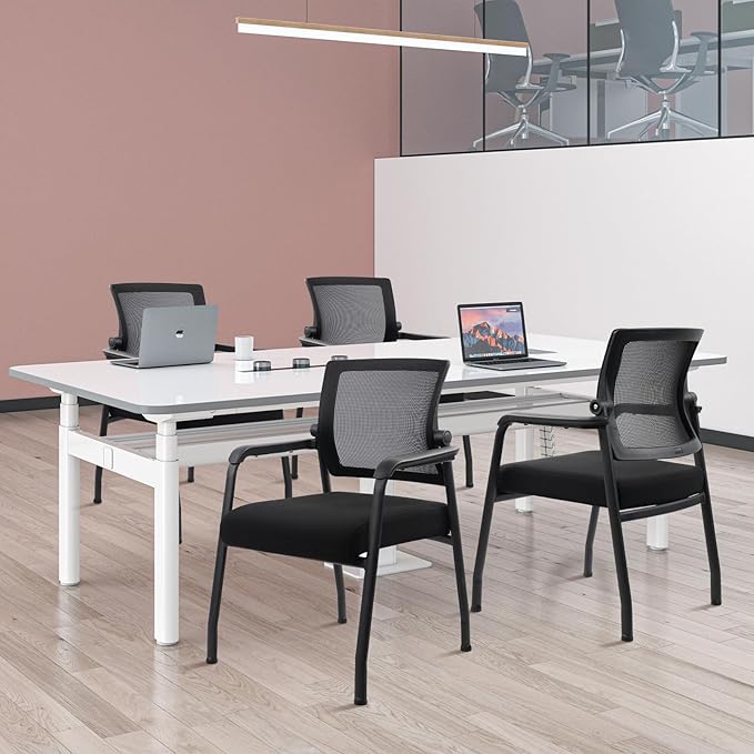 Desk Chair No Wheels with Adjustable Mesh Backrest, Arm Chair with Ergonomic Lumbar Support and Thickened Seats Cushion, Waiting Room Chairs for Office School Church Guest Reception, 2PACK-DeskLoop Office