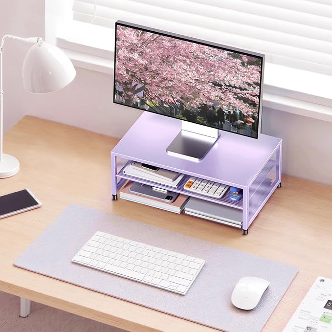 Computer Monitor Stand Riser, Desk Organizers and Accessories, Printer & Laptop Stand, Office Desk Accessories & Desktop Workspace Organizers for Office Supplies (Purple)-DeskLoop Office
