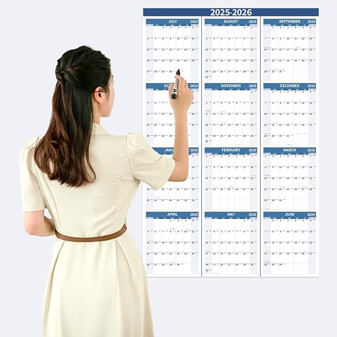 2025-2026 Wall Calendar 34.8" x 22.8" Large Vertical Yearly Wall Hanging Calenda with Julian Date from July 2025 to June 2026 Thick Paper Calendar 12 Month Annual Planner for Office Fridge(Blue)-DeskLoop Office