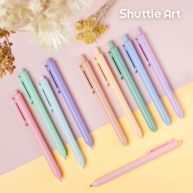 Shuttle Art Colored Retractable Gel Pens, 10 Pastel Ink Colors, Cute Pens 0.7mm Fine Point Quick Drying for Black Paper Writing Drawing Journaling Note Taking School Office Home-DeskLoop Office