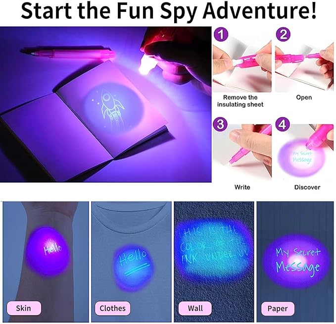 Invisible Ink Pens 12 Pack with Notebook and UV Pen Light, Party Favors for Kids 8-12, Christmas Stocking Stuffers, Thanksgiving Halloween Goodie Bag Gifts-DeskLoop Office