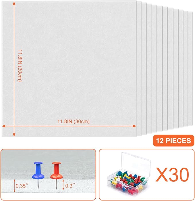 Cork Boards for Walls 48" x 36" Felt Board Alternative, 12 Pack Felt Wall Tiles Bulletin Board, Large Cork Board for Office Pin Board Tack Board Cork Boards-DeskLoop Office