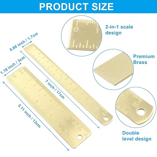 Straight Brass Ruler Set Vintage Metal Double-Sided Scale Ruler 4 Inch & 6 Inch, Metric Measurement Tool Drawing Measuring Tool (2 Pack)-DeskLoop Office