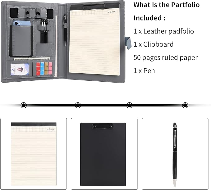 Wason Portfolio Padfolio A4 Leather PU Folder File Document Holder Case - Image 7