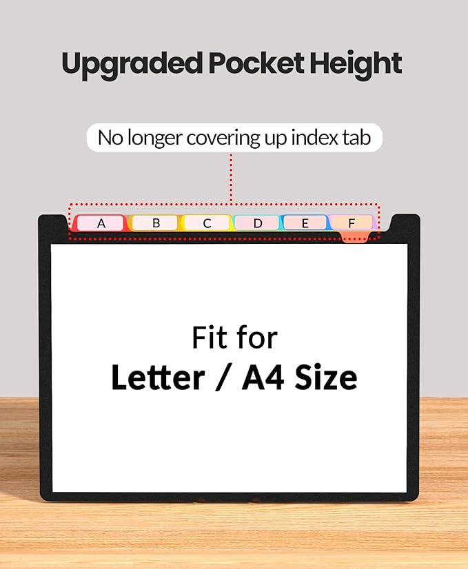 Sooez 26-Pocket Accordion File Organizer, Upgraded Expanding File Folder with Unobstructed A-Z Tabs, Premium Bill Tax Receipt Document Organizer Storage for Letter/A4 Size Paper, School Office & Home-DeskLoop Office