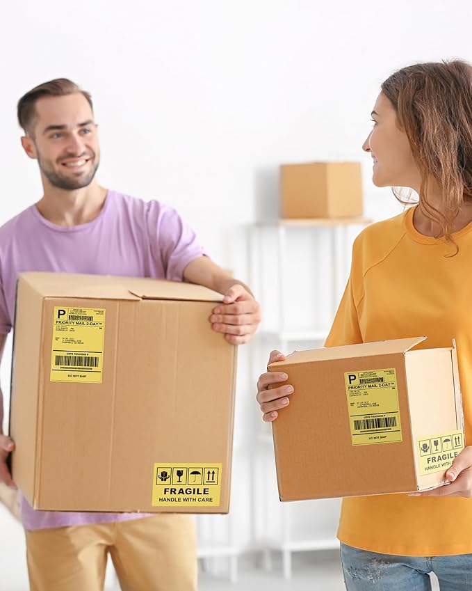 Phomemo 4x6 Thermal Label Printer Paper - 500 PCS Yellow 4"x6" Fan-Fold Shipping Supplies Labels - Water/Oilproof Label Stickers - Permanent Adhesive Thermal 4x6 Labels for Small Business-DeskLoop Office