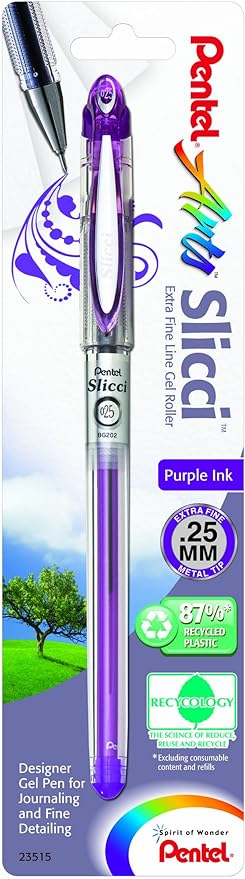 Pentel Arts Slicci Extra Fine Gel Pen, 0.25mm, Purple Ink, 1 Pack (BG202BPV)-DeskLoop Office
