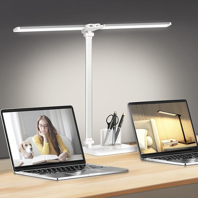 LED Desk Lamp Dimmable Table Lamp with USB Charging Port, 50 Lighting Modes, Adjustable Foldable Dual Swing Arm Architect Desk Lamp for Home Office, Eye-Caring Reading Lamp w/ Pen Holder 45min Timer-DeskLoop Office