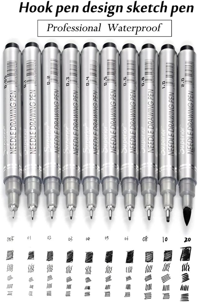 Set of 10 Black Micro-Pen Fineliner Ink Pens, Anti-Bleed & Waterproof Archival ink,Brush & Calligraphy Tip Nibs - Artist Illustration, Office Documents, Scrapbooking, Technical Drawing-DeskLoop Office