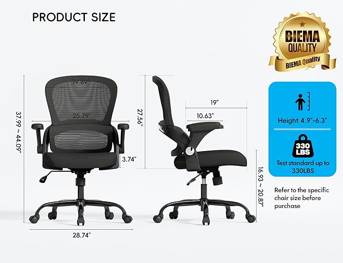 TRALT Office Chair - Ergonomic Office Chair with Back Support, Home Office Desk Chairs, 330lbs Wide Seat Big and Tall Office Chairs, Comfy Desk Chair for Work, Study, Office, Gaming (Black)-DeskLoop Office