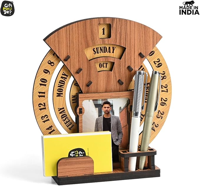 GKD Calendar To Lifetime, Calendar With Desk Organizer And Photo Frame For Office, Home Decor, Corporate Gifts (Dark Wood Eco Friendly)-DeskLoop Office