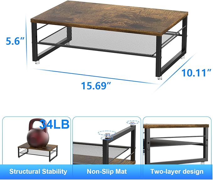 gianotter 2-Tier Metal Monitor Stand Riser, Desk Organizer for Monitor, Office Desk Storage Organizer for Office Supplies (Wood)-DeskLoop Office