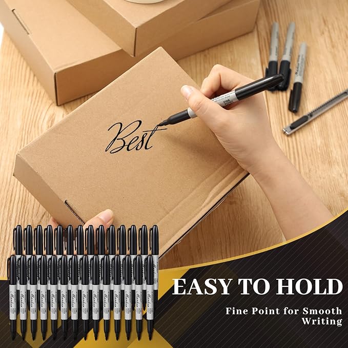 Thenshop 600 Pack Permanent Markers Bulk Black Permanent Marker Set Fine Point Pens Work on Wood, Metal, Stone, Glass-DeskLoop Office