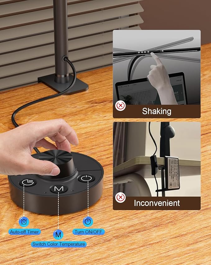 LED Desk Lamp with Clamp, 24W Ultra Architect Desk Lamp for Home Office, Stepless Dimming & Adjustable Gooseneck, Eye-Caring Light with USB Adapter for Reading, Study, Multi-Screen Setup (Black)-DeskLoop Office