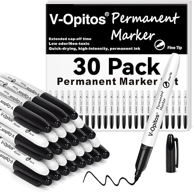 V-Opitos 30 Pack Black Permanent Markers, Bulk Fine Point Waterproof Markers Pens, Durable, Quick-Drying Marker, Ideal Stationery Supplies for Schools, Homes and Offices-DeskLoop Office