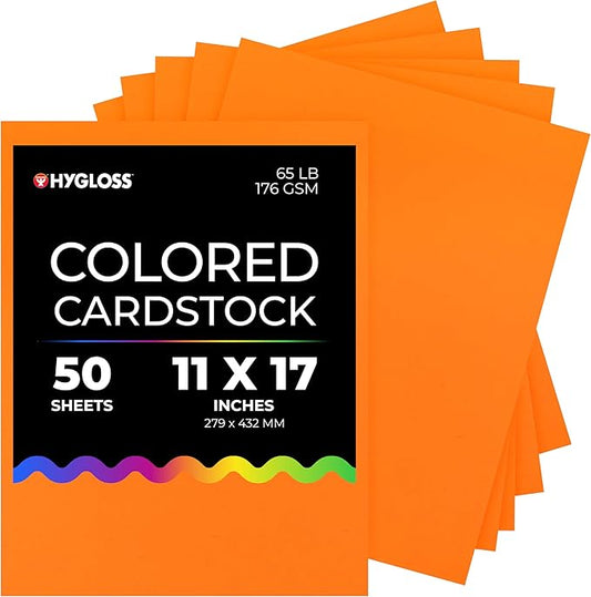 Hygloss Bright Orange Colored Cardstock - 11x17-Inch, 50 Sheets, 65 lb/ 176 gsm, Fade-Resistant, Acid-Free Color Card Stock Paper-DeskLoop Office