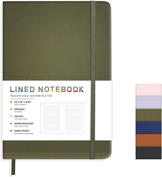 Lined Journal Notebook for Women Men, 200 Pages A5 Hardcover Leather Journals for Writing,Travel,School,Office,Work,Business,College Ruled Notebooks for Note Taking, Diary Notepad 5.7"×8.3"(Green)-DeskLoop Office