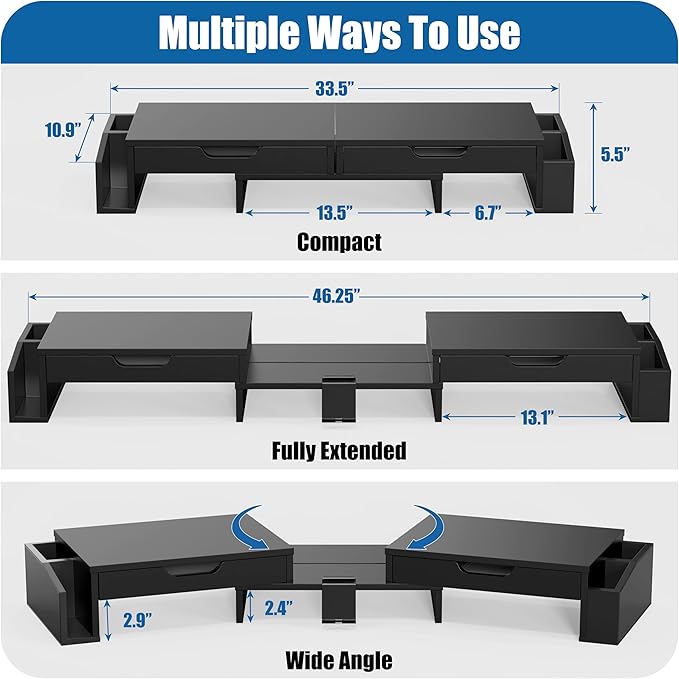 Simple Houseware Desk Dual Monitor Stand Riser with Pull-Out Drawers, Black-DeskLoop Office