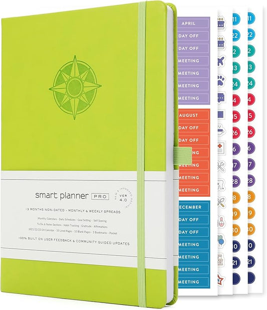 Smart Planner Pro – Undated Daily Planner – Medium B5 – Achieve Goals & Increase Productivity with Weekly, Monthly, Work Sections - Organizer Planner with Back Pocket, 3 Satin Bookmarks & Pen Holder-DeskLoop Office
