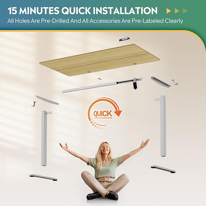 DEVAISE 48 Inch Electric Standing Desk, 3 Adjustable Height Stand up Desk for Home Office, Ergonomic Sit to Stand Desk with LED Touchscreen, Headphone Hook, 3 Memory Preset Computer Desk (Maple)-DeskLoop Office