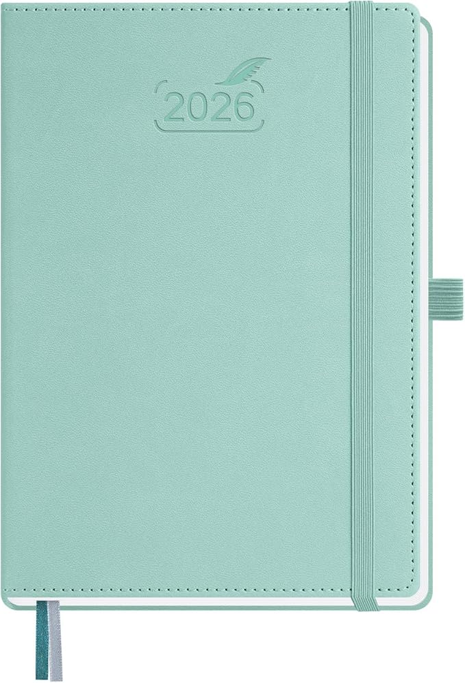 BEZEND 2026 Planner Weekly and Monthly (6" x 8.5") Daily Calendar with Half-Hourly Timeslots & Tabs (Jan-Dec) Note & Expenses, Pen Holder, Inner Pocket, Vegan Leather Hardcover - Mint Green-DeskLoop Office