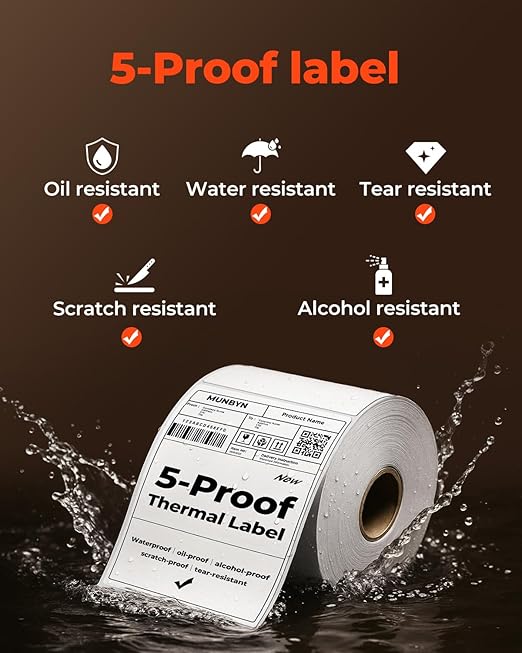 MUNBYN 4"x6" Direct Thermal Shipping Labels, Durable Waterproof, Oil-Proof, Scratch-Proof, Alcohol-Resistant, Tear-Resistant Label Paper for Thermal Printers, Packages, and Logistics, 380 Sheets/Roll-DeskLoop Office