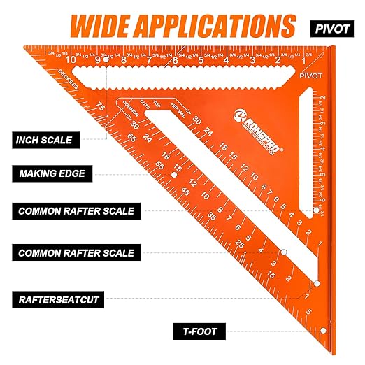 12 Inch Rafter Square, Carpenter Measuring Layout Tool, Aluminum Alloy Triangle Ruler Protractor for Woodworking and Carpentry - Imperial-DeskLoop Office