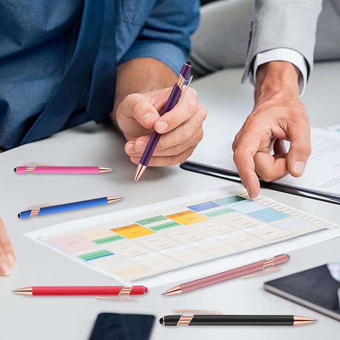 12 PCS 2 in 1 Stylus Ballpoint Pen with Stylus Tip, 1.0 mm Black Ink Metal Pen Stylus Pen for Touch Screens (Rose glod & 6 Colors)-DeskLoop Office