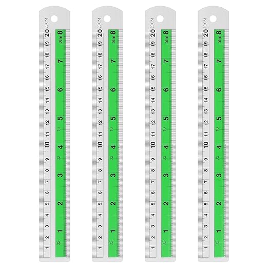 HARFINGTON 4pcs Metal Straight Ruler 20cm Metric SAE Aluminum Alloy Measuring Rulers Scale Tool with Hole for Measure Study Reading Classroom Office, Green-DeskLoop Office