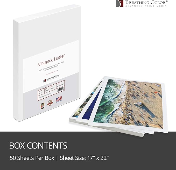 Vibrance Luster Photo Printer Paper 10 mil 255 gsm Luster Finish Premium Photo Paper Sheets 17 inches x 22 inches 50 sheets Works with All Inkjet Printers Including Professional Makes and Models-DeskLoop Office