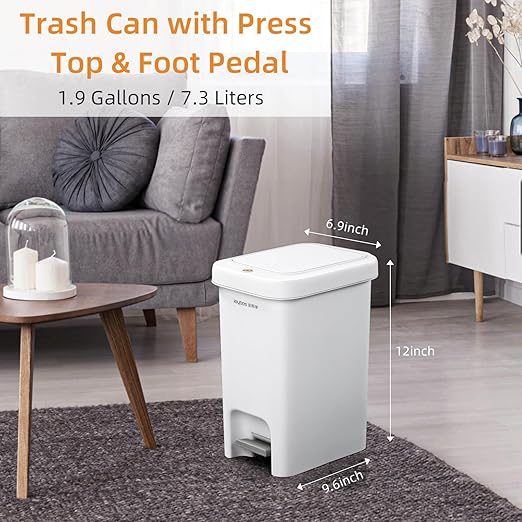 MOPALL Slim Bathroom Trash Can with Lid Soft Close, Garbage Can with Pop-Up Lid & Step On Foot Pedal, Small Trash Bin Trashcan Waste Basket for Toilet, Office, Bedroom, Kitchen, Living Room 1.9 Gallon-DeskLoop Office