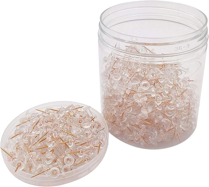 Clear Push Pins 600pcs Standard Thumb Tacks with Rose Gold Steel Point Transparent Plastic Head Pins for Hanging Photo Posters Craft Marking Map Wall Cork Board-DeskLoop Office