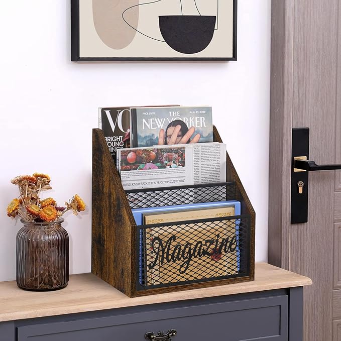 YINMIT Magazine Holder, Stepped 3 Tier Magazine Rack Floor, Magazine Storage Basket, Folder Organizer Bin for Magazines,Books,Newspapers,Tablets-DeskLoop Office