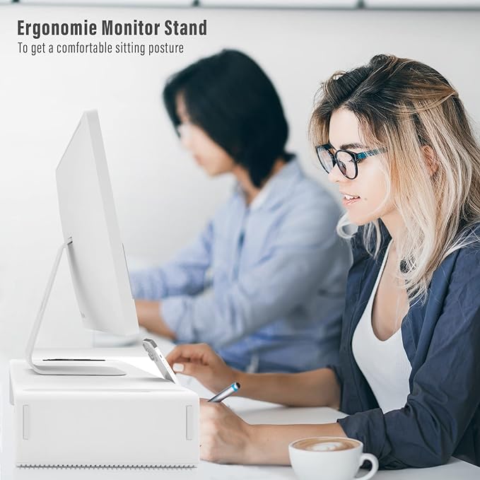 OImaster Monitor Stand Riser, Foldable Computer Monitor Riser, Adjustable Length Computer Stand and Storage Drawer & Pen Slot, Phone Stand Compatible Computer, Desktop, Laptop, Save Space (White)-DeskLoop Office