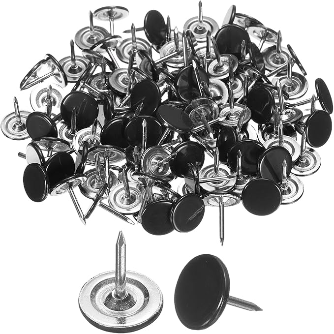 uxcell 150Pcs Upholstery Tacks, 11mmx13mm Flat Head Thumb Tack Decorative Furniture Nails Push Pins for Furniture Sofa Headboards, Black-DeskLoop Office