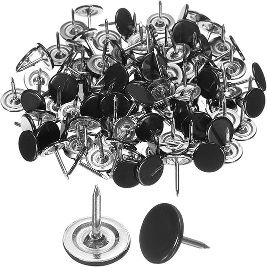 uxcell 150Pcs Upholstery Tacks, 11mmx13mm Flat Head Thumb Tack Decorative Furniture Nails Push Pins for Furniture Sofa Headboards, Black-DeskLoop Office