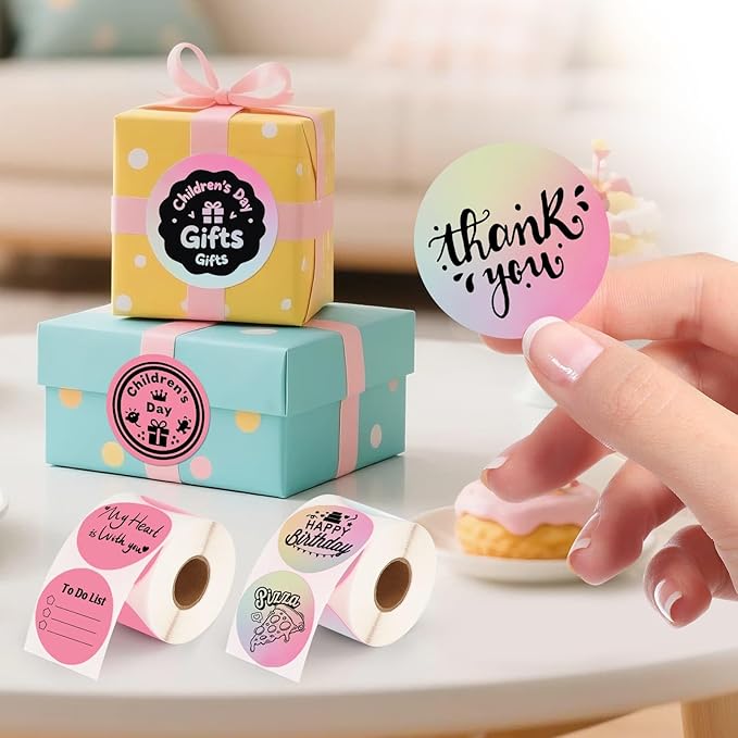 2 Rolls Colorful Thermal Labels,1.96'' Round Label Sticker for Phomemo 241BT,for MUNBYN 130B/RW402B Printer,800Pcs Waterproof Label Paper for Address/Logo/Barcode/Name/Thanks-DeskLoop Office