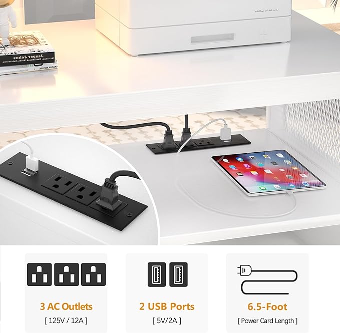 Unikito Rolling File Cabinet Lateral Office Filing Cabinets with Socket and USB Charging Port, Modern Printer Stand on Wheels, Printer Cabinet with Door and Open Storage, Lockable, White-DeskLoop Office