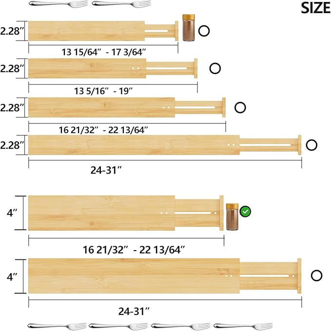 BAMEOS 4" High Drawer Dividers Bamboo Separators Organization Expandable Organizers for Kitchen Bedroom Bathroom Dresser Office 4-pack-DeskLoop Office