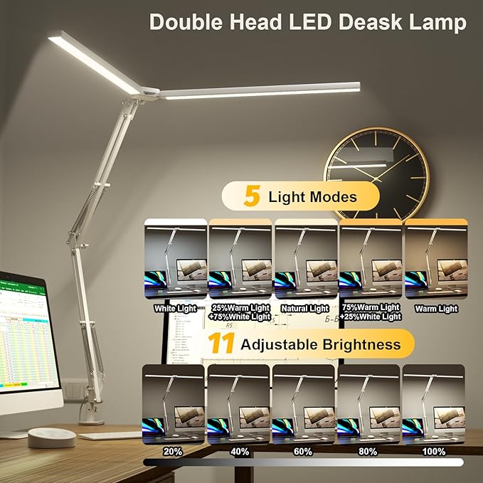 SKYLEO Led Desk Lamp for Home Office - 2400LM Ultra Bright Desk Light -Eye Caring Desk Lamp with Clamp - Adjustable Office Lamp with Remote Control- Easy Installation - 24W White-DeskLoop Office