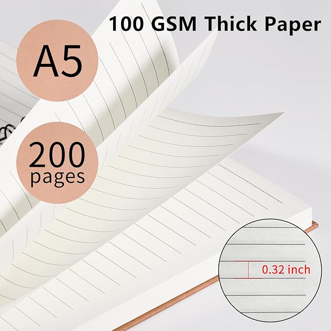 6 Pack Spiral Notebooks 5.83"x8.27", 200 Pages A5 Spiral Notebook Journal, with Kraft Hard Cover, Ruled Lined Paper, for Work, School, College Students, Gifts-DeskLoop Office